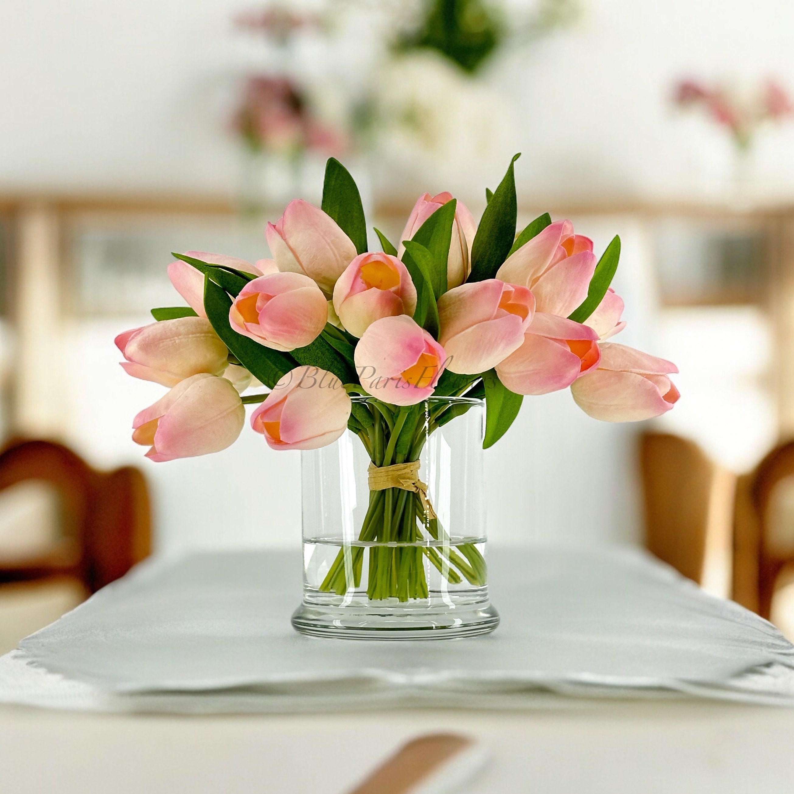 Faux Tulip Arrangement: 24 Real Touch Flowers in Glass Vase - Etsy