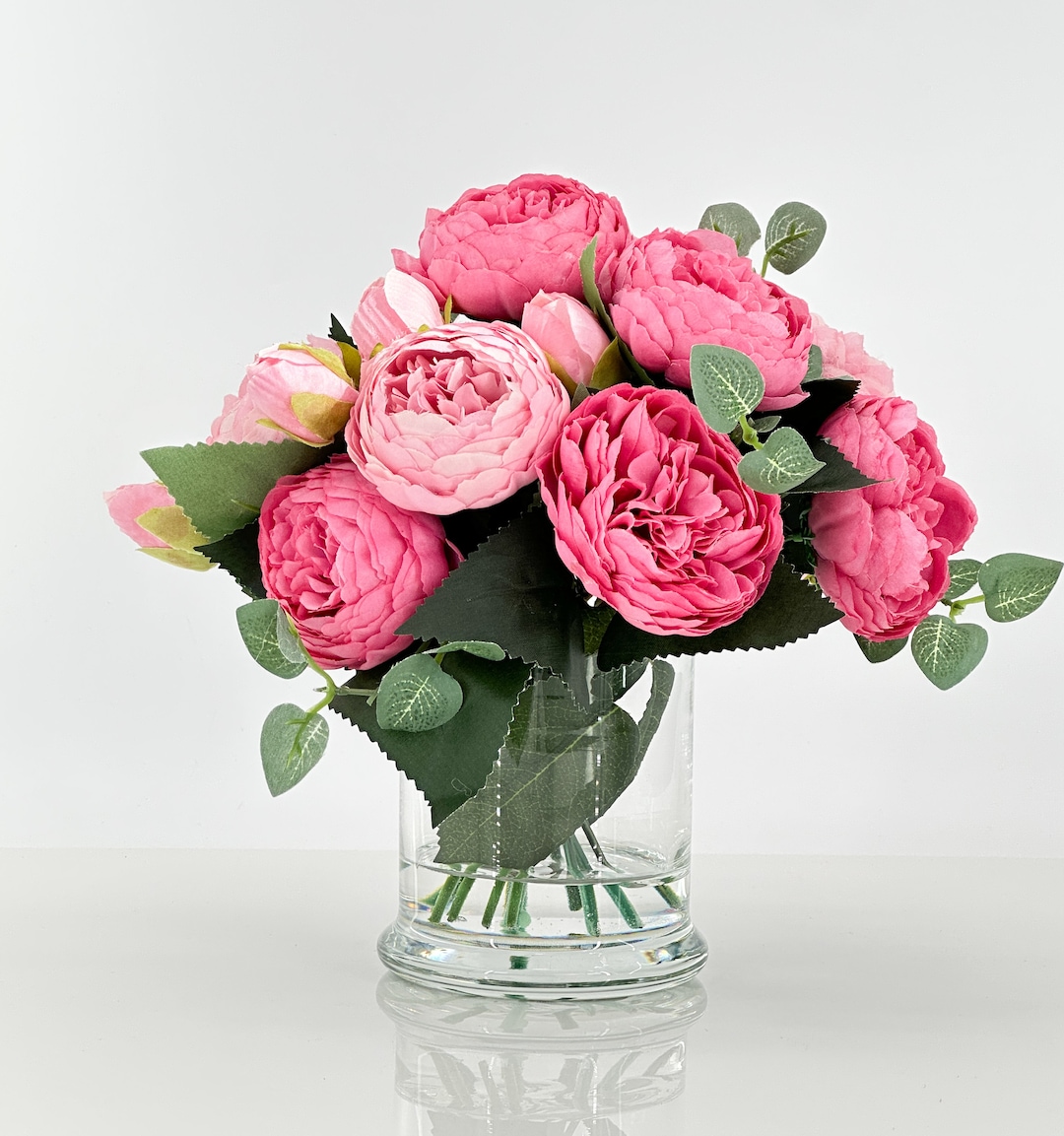 Pink Rose Peony Silk Flower Arrangement in Glass Vase - Etsy