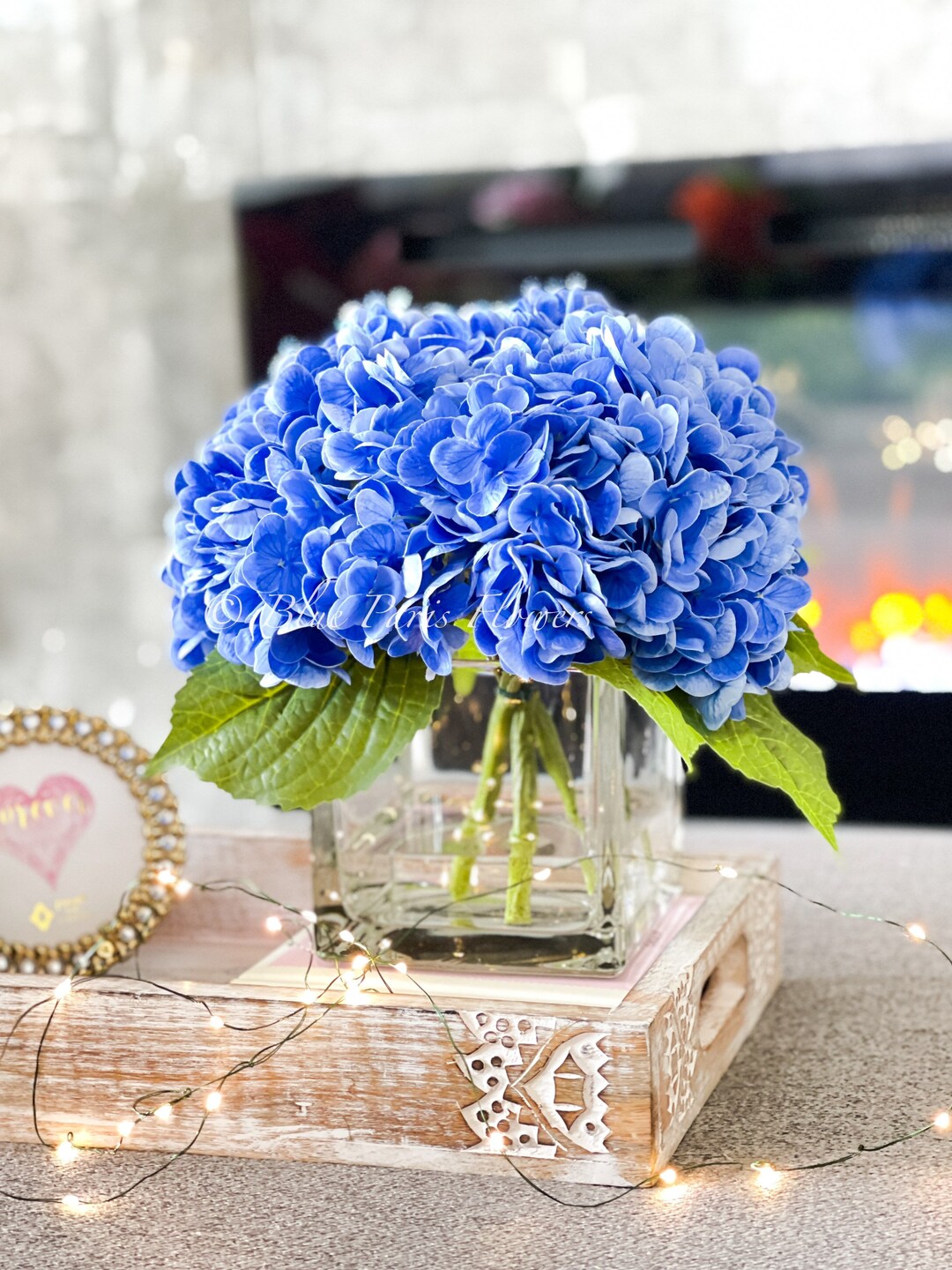 Deep Blue REAL TOUCH Hydrangeas in Vase Artificial Faux Flower