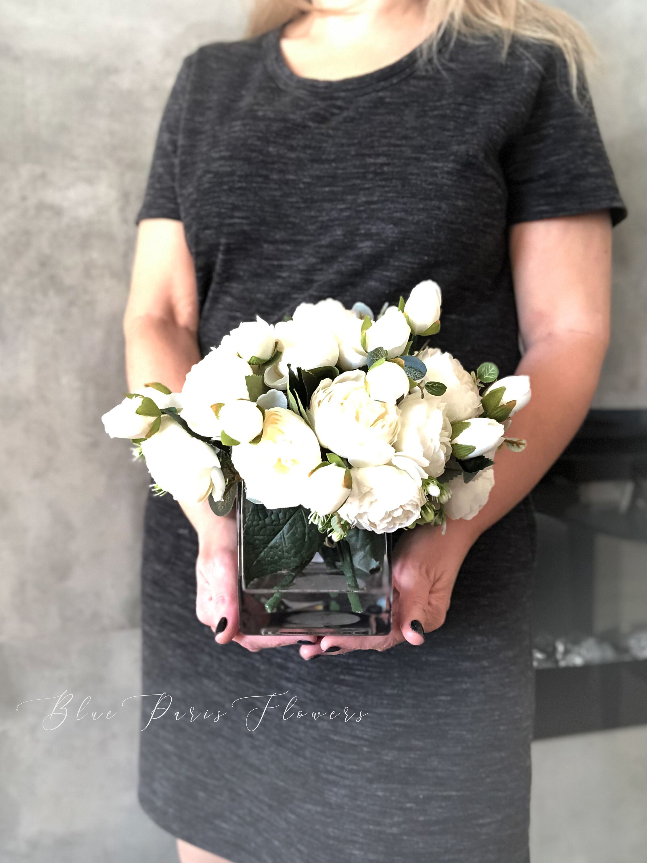 Pink Rose Peony Arrangement: Faux Silk Flowers in Glass Vase - Etsy