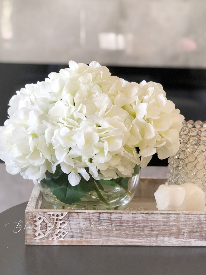 White Hydrangea in Vase Artificial Faux Flower Arrangement Etsy