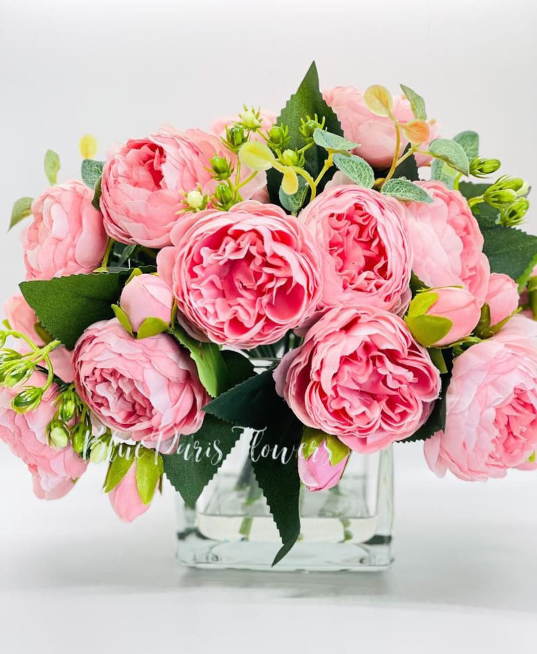 Pink Rose Peony Arrangement: Faux Silk Flowers in Glass Vase - Etsy