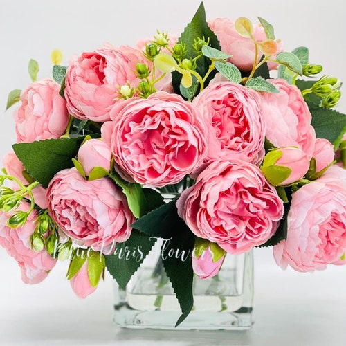 White or Pink Rose Peony Arrangement Artificial Faux - Etsy