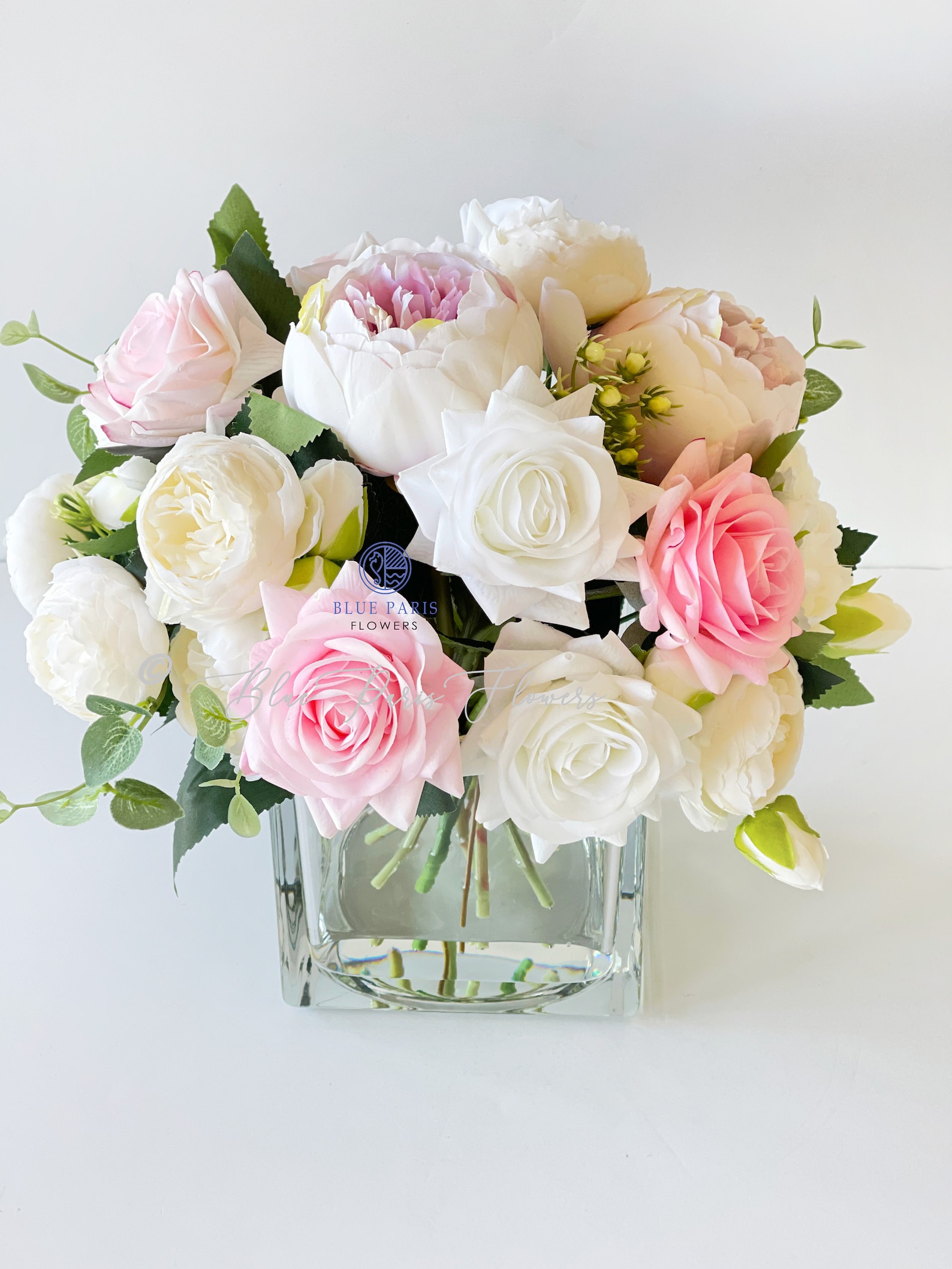 Light Pink & White Roses Peonies Real Touch Silk Flowers - Etsy