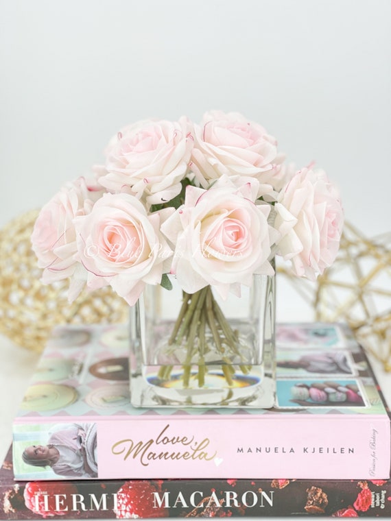 Real Touch Light Pink Rose Arrangement: French Country Faux Floral Decor