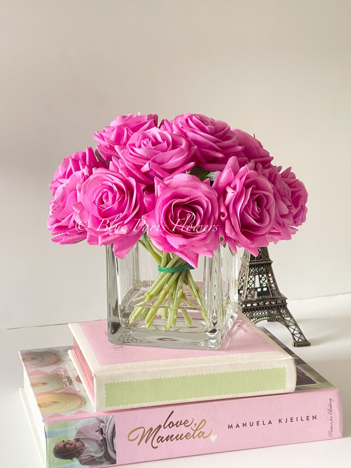 Real Touch Magenta Roses Arrangement in Vase French Country Etsy