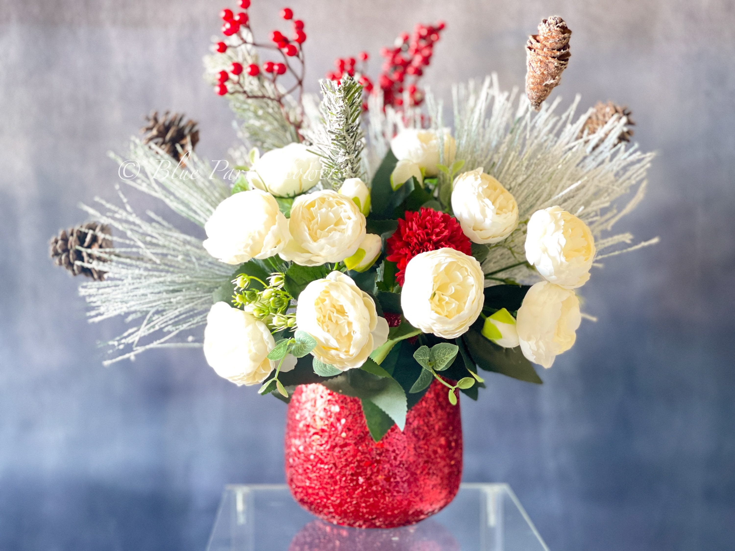 Holiday Winter Artificial Flower Arrangement-christmas Faux