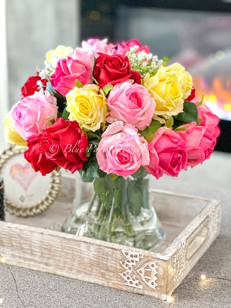 Real Touch Roses Arrangement French Floral Centerpiece Etsy