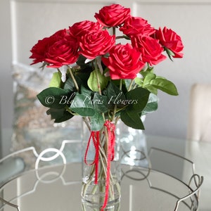 Red Real Touch Roses Arrangement: Faux Floral Centerpiece in Glass Vase