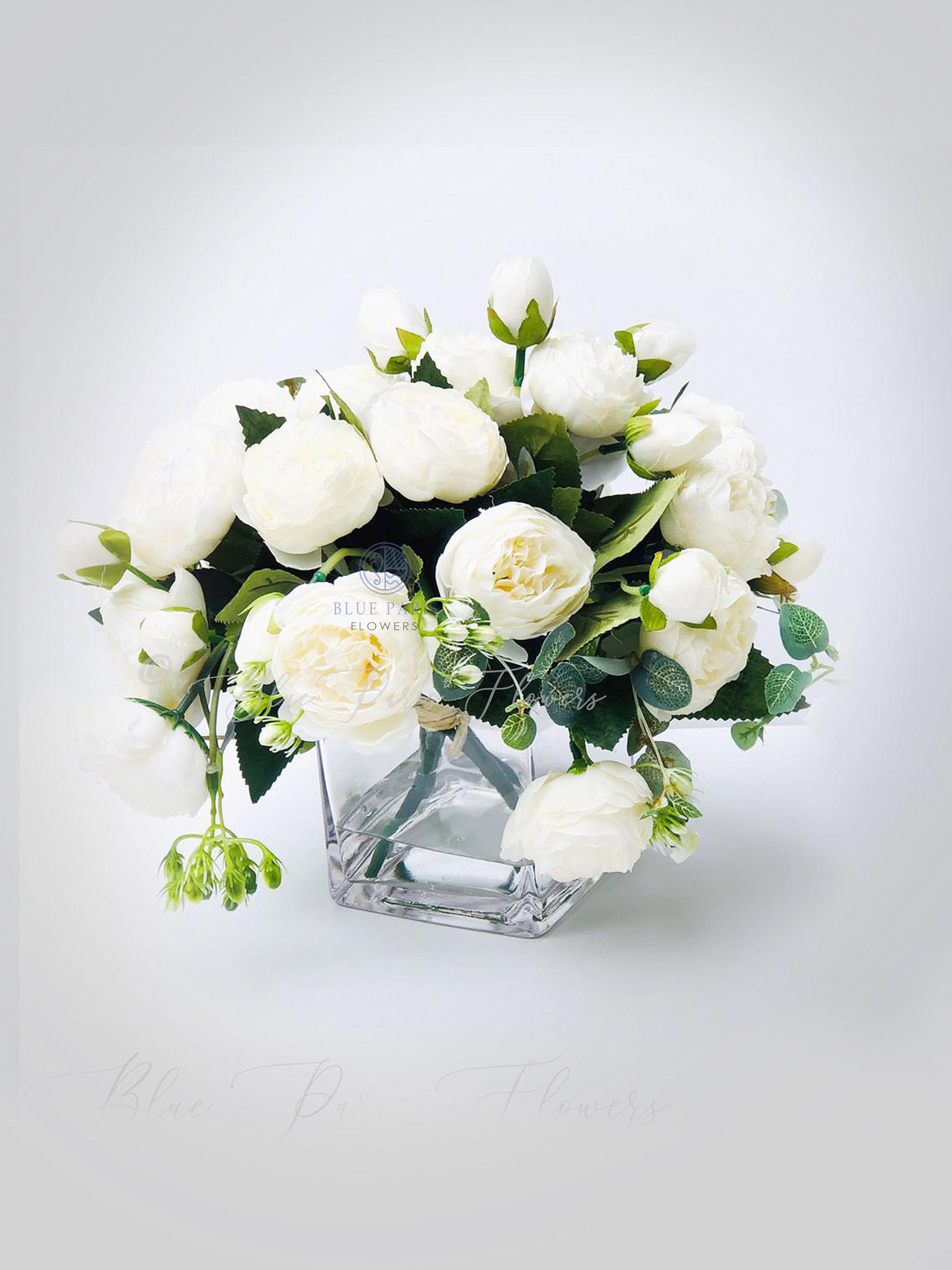 Pink Rose Peony Arrangement: Faux Silk Flowers in Glass Vase - Etsy