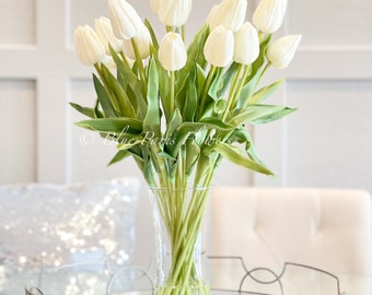 Real Touch White Tulip Arrangement: Modern Faux Floral Centerpiece