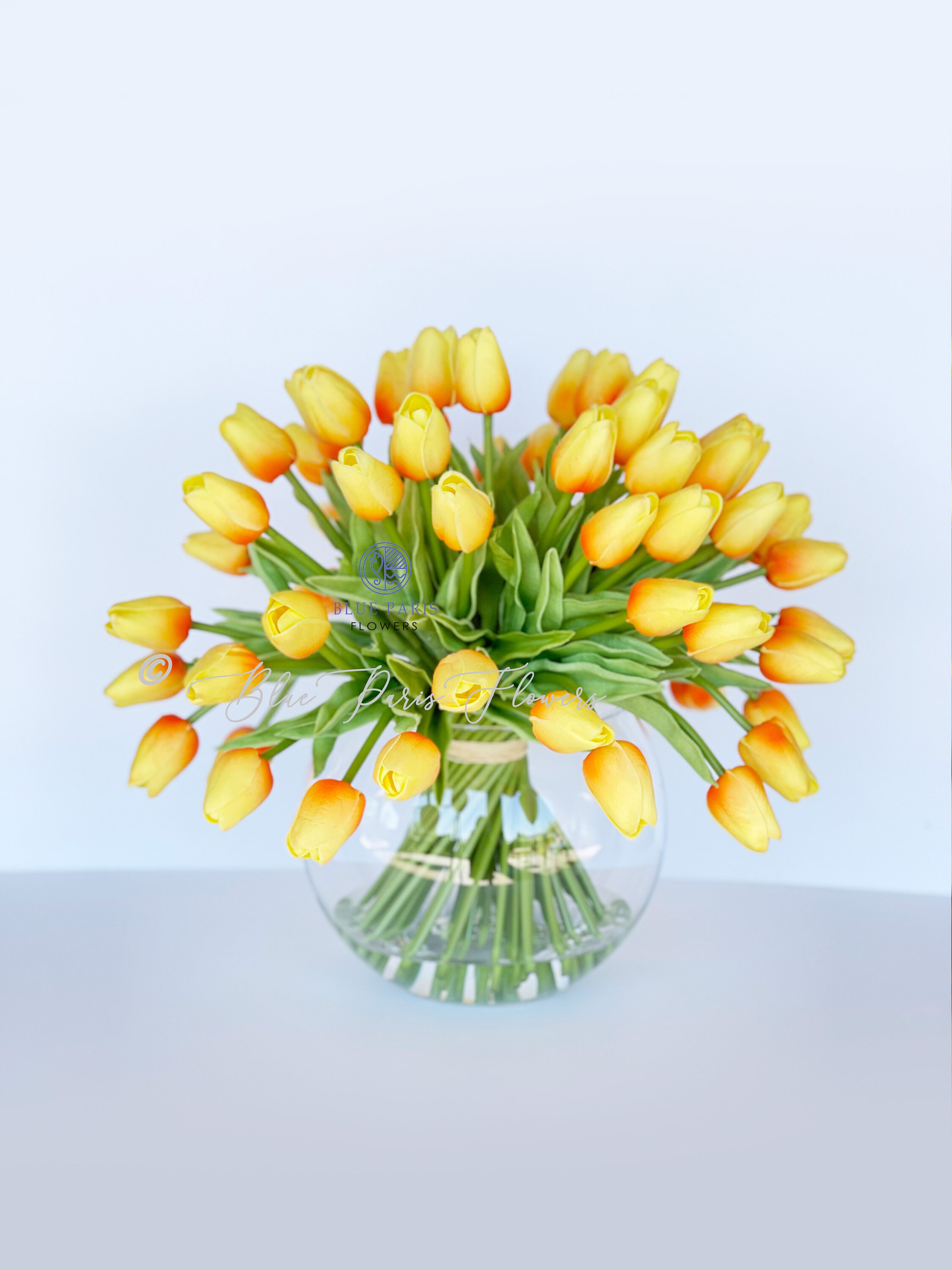 60 Gelbe Tulpen Modernes künstliches Blumengesteck Real Touch künstlicher  Herzstück Kunstblumen in Glasvase Kunstblumen in Vase