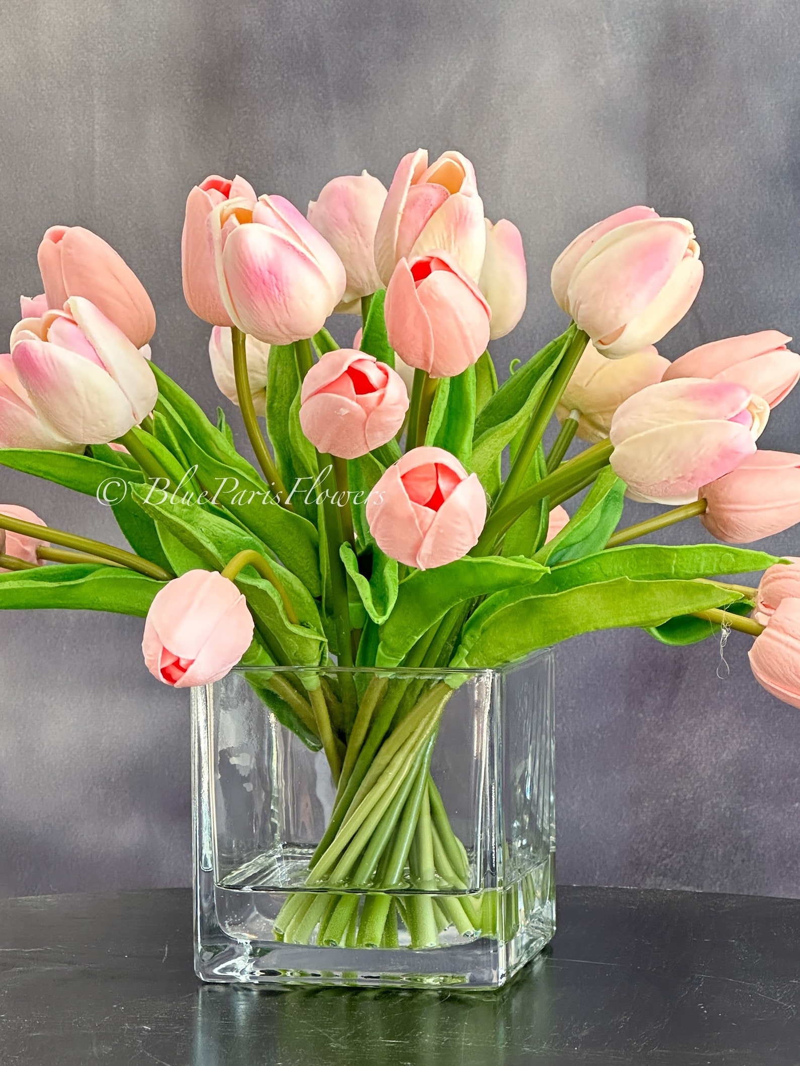 Light Pink Tulips Arrangement: Modern Faux Floral in Glass Vase - Etsy
