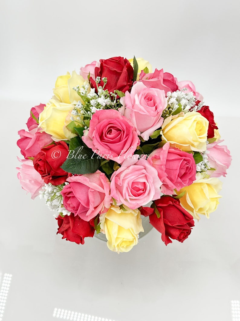 Real Touch Roses Arrangement French Floral Centerpiece Etsy