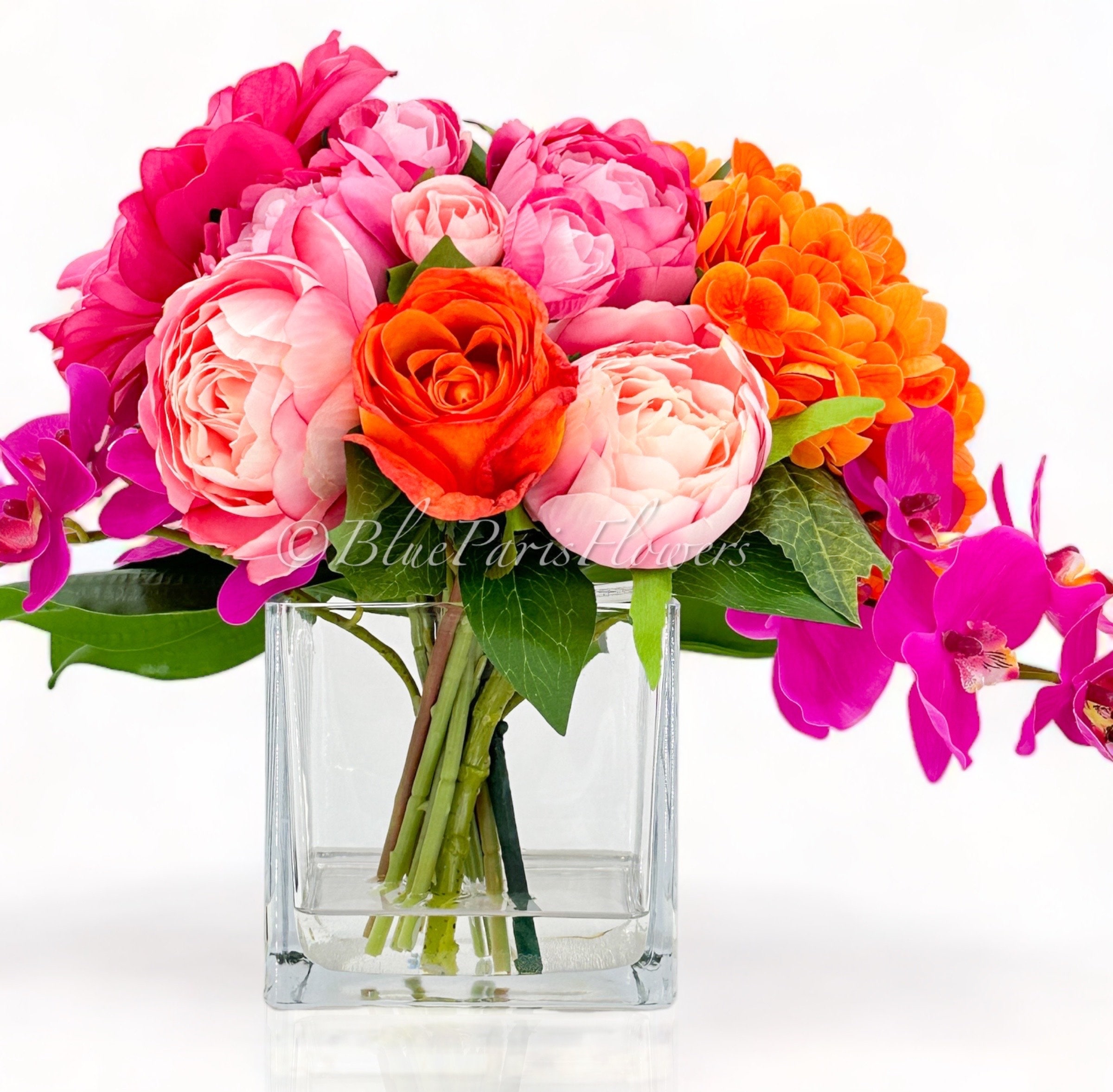 Faux Peony, Rose \u0026 Hydrangea Arrangement: Silk Floral Centerpiece - Etsy, image size:2400x2355