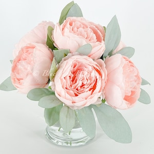 Pink Rose Peony Arrangement, Artificial Faux Table Centerpiece, Wedding Faux Florals, Silk Flowers Arrangement in Glass Vase by Blue Paris