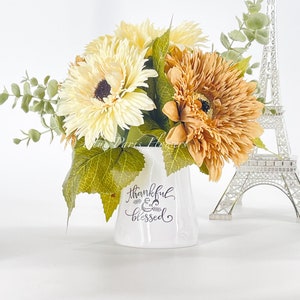 Ivory Brown Sunflowers in Vase, Artificial Flower Arrangement, Floral Decor Centerpiece, Fall Flowers Silk Floral Arrangement, Home Decor