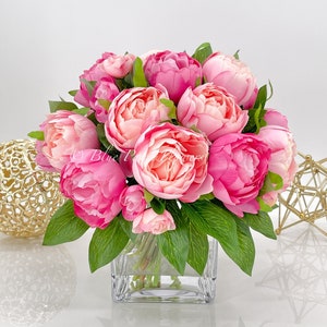 Modern Pink Peony Arrangement Artificial Faux Flower Centerpiece ...