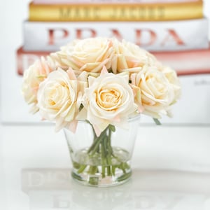 White Blush Pink Real Touch Roses  Modern Arrangement Realistic, Life –  Blue Paris Flowers