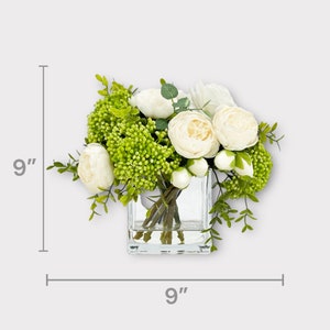 White Peonies and Green/White Real Touch Rose, Berries, Arrangement Artificial Faux Centerpiece, French Floral Flowers in Vase Home Decor image 10