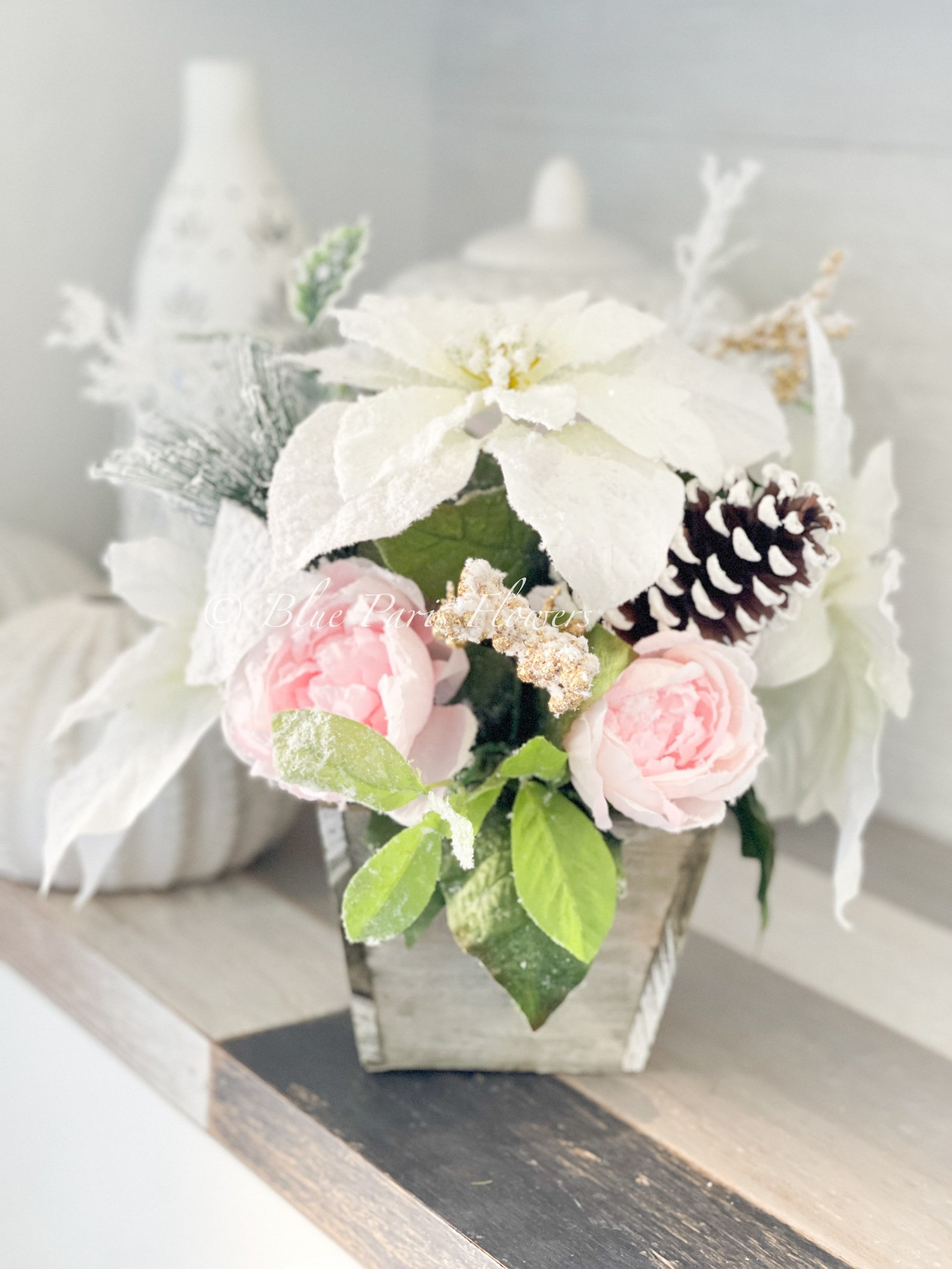Pink Christmas Artificial Flower Arrangementchristmas Faux Etsy