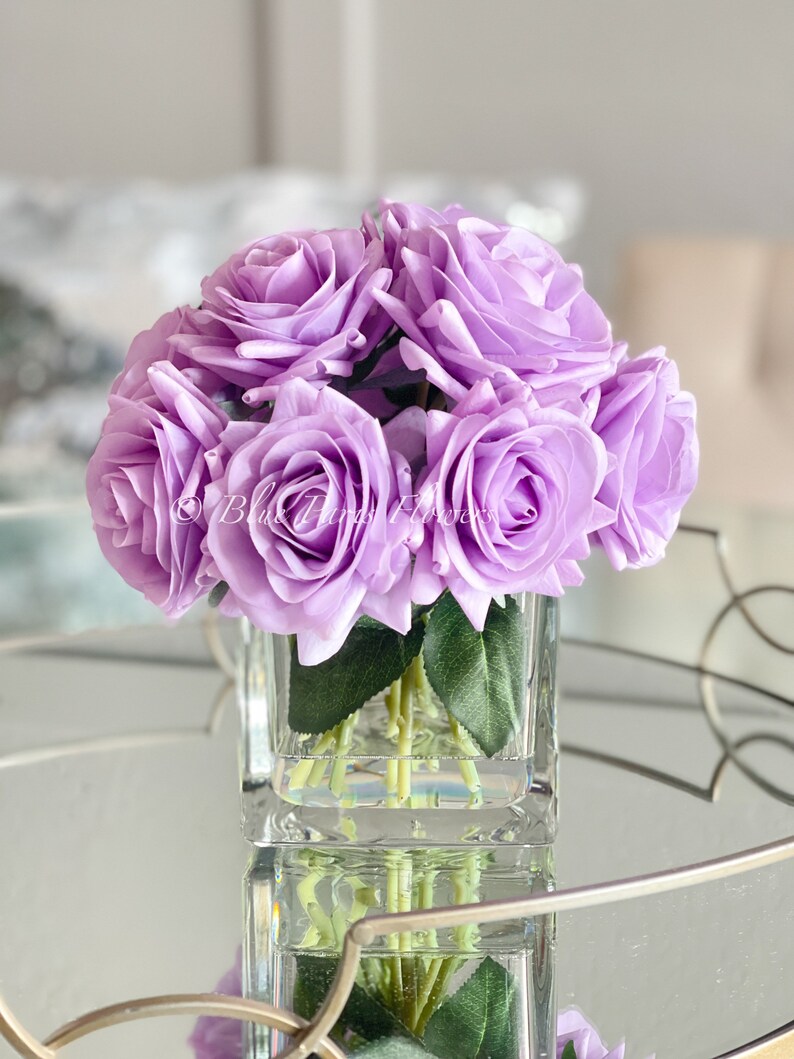 Real Touch Purplelavender Rose Arrangementfake Etsy