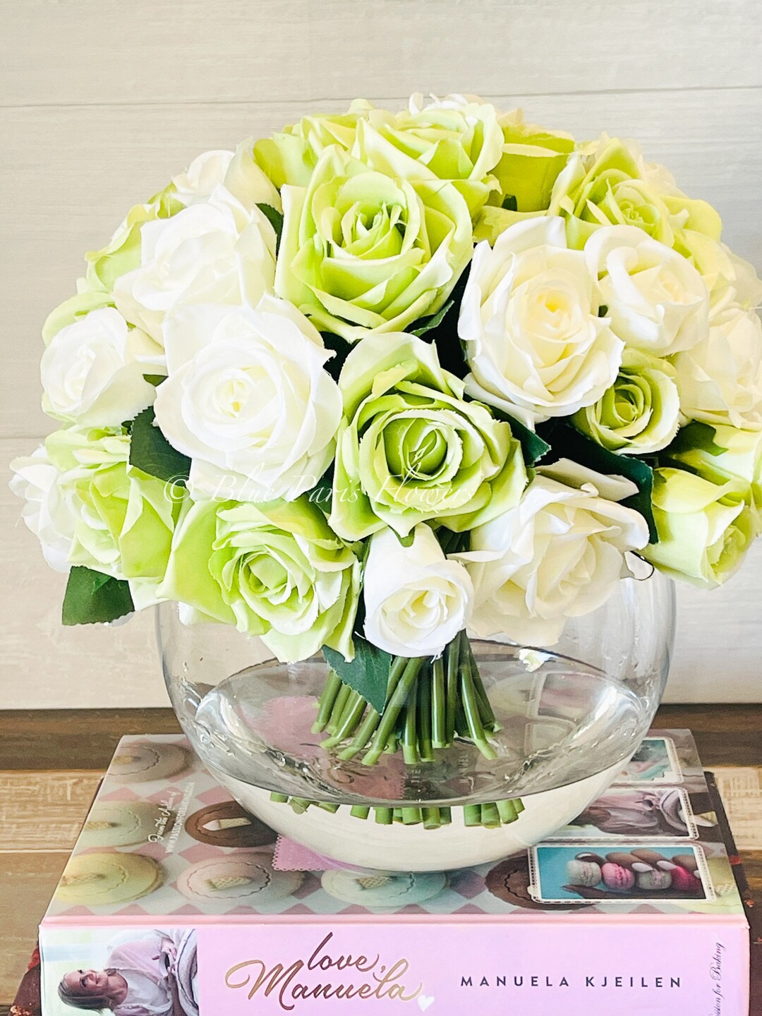 Green & White Silk Rose Arrangement: Modern French Decor Centerpiece - Etsy