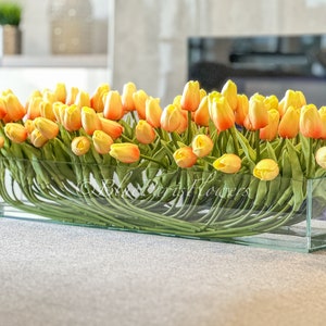Orange Real Touch Tulips Arrangement: Modern Floral Centerpiece