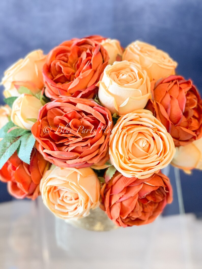 Austin Roses in Gold Vase Floral Decor Centerpiece Faux Etsy