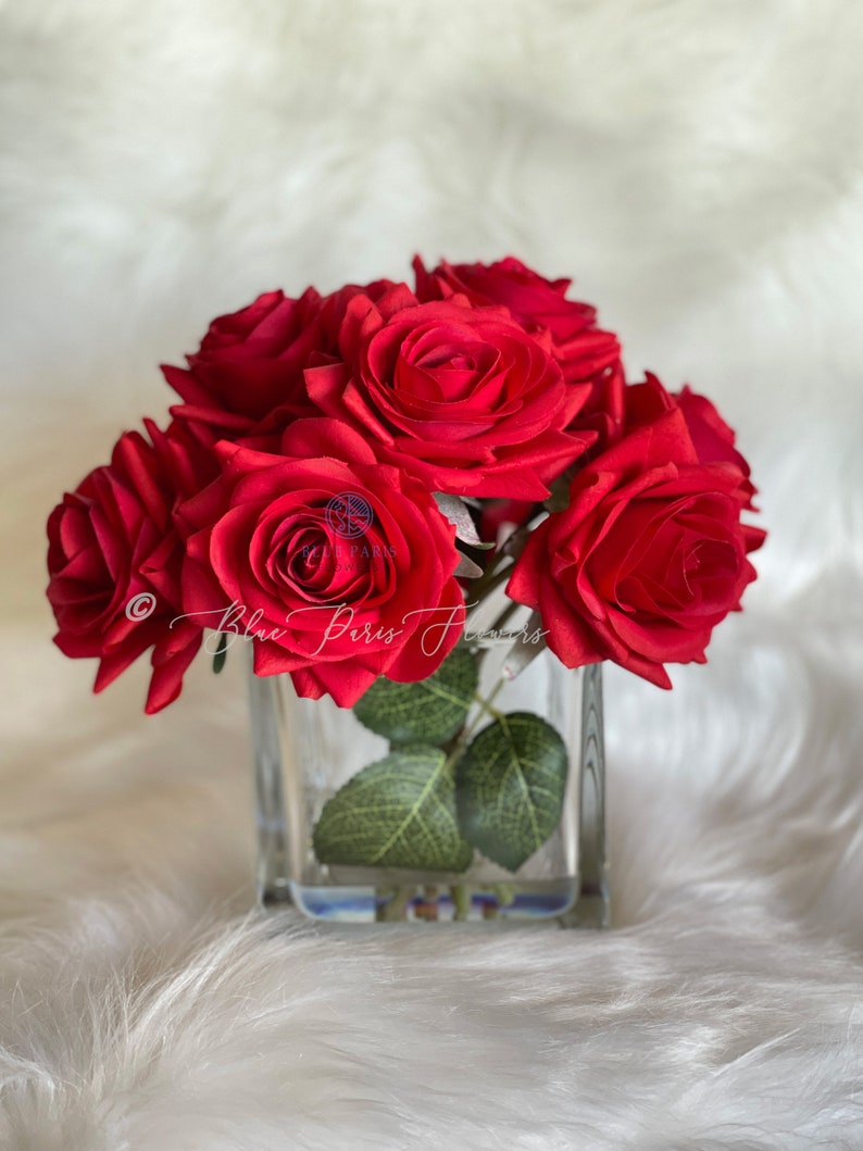 Red Real Touch Roses Arrangement Artificial Faux Centerpiece Etsy