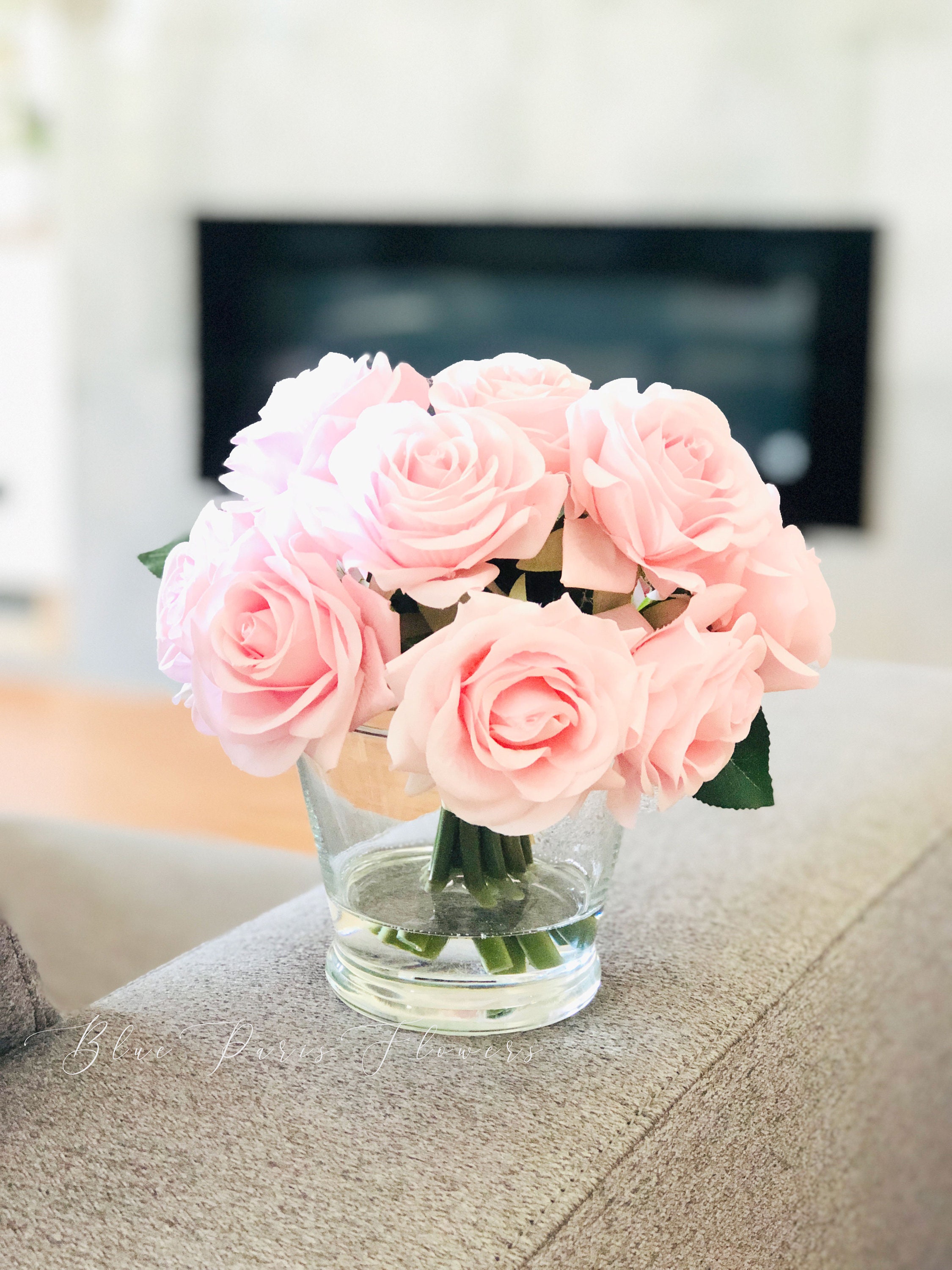 Light Pink Rose Arrangement Real Touch French Country 