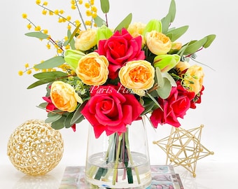 Faux Rose & Peony Arrangement: French Silk Floral Centerpiece