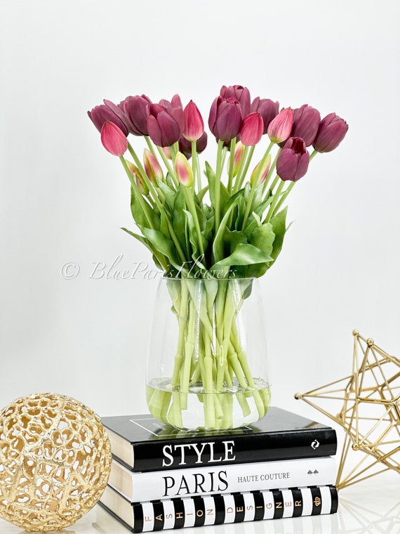 造花 チューリップ リアルタイプ 15本 + ガラス花瓶