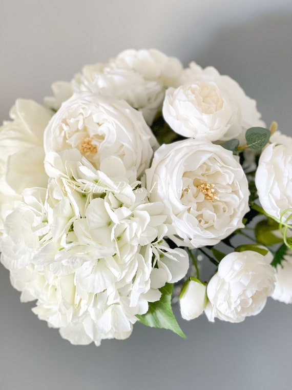 Buy White Real-touch Peonies Arrangement Artificial Faux Table Centerpiece,  Wedding Faux Florals Flowers Arrangement in Glass Vase by Blue Paris Online  in India 