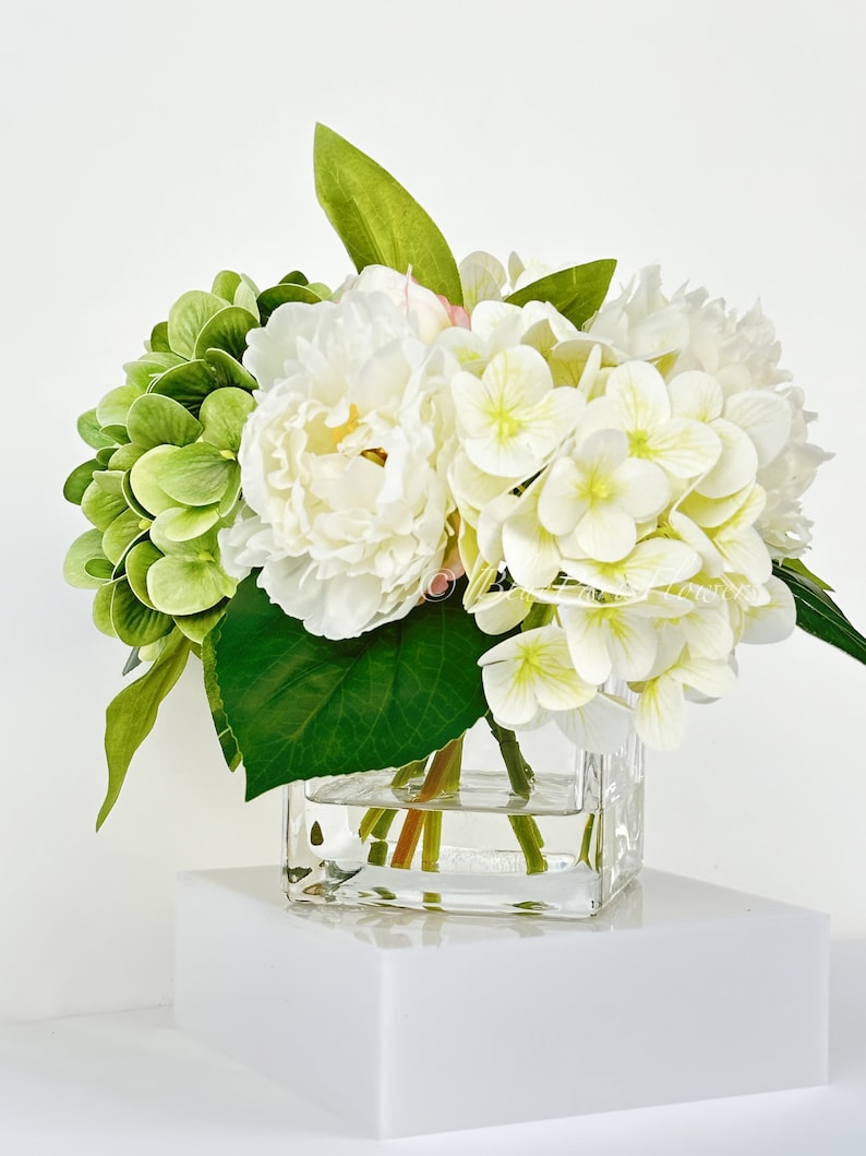 White Peonies and Green/white Real Touch Hydrangeas Etsy
