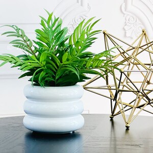 Green Ferns in White Ceramic Vase, Faux Artificial Greens Succulents Plants Table Centerpiece Floral Decor Centerpiece Faux Florals