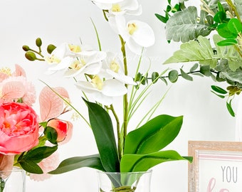 Faux White Phalaenopsis Orchid Arrangement: Real Touch Floral Centerpiece