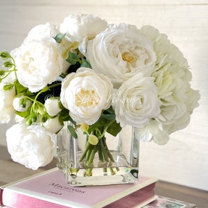 Real Touch White Rose & Hydrangea Centerpiece - French Country Decor