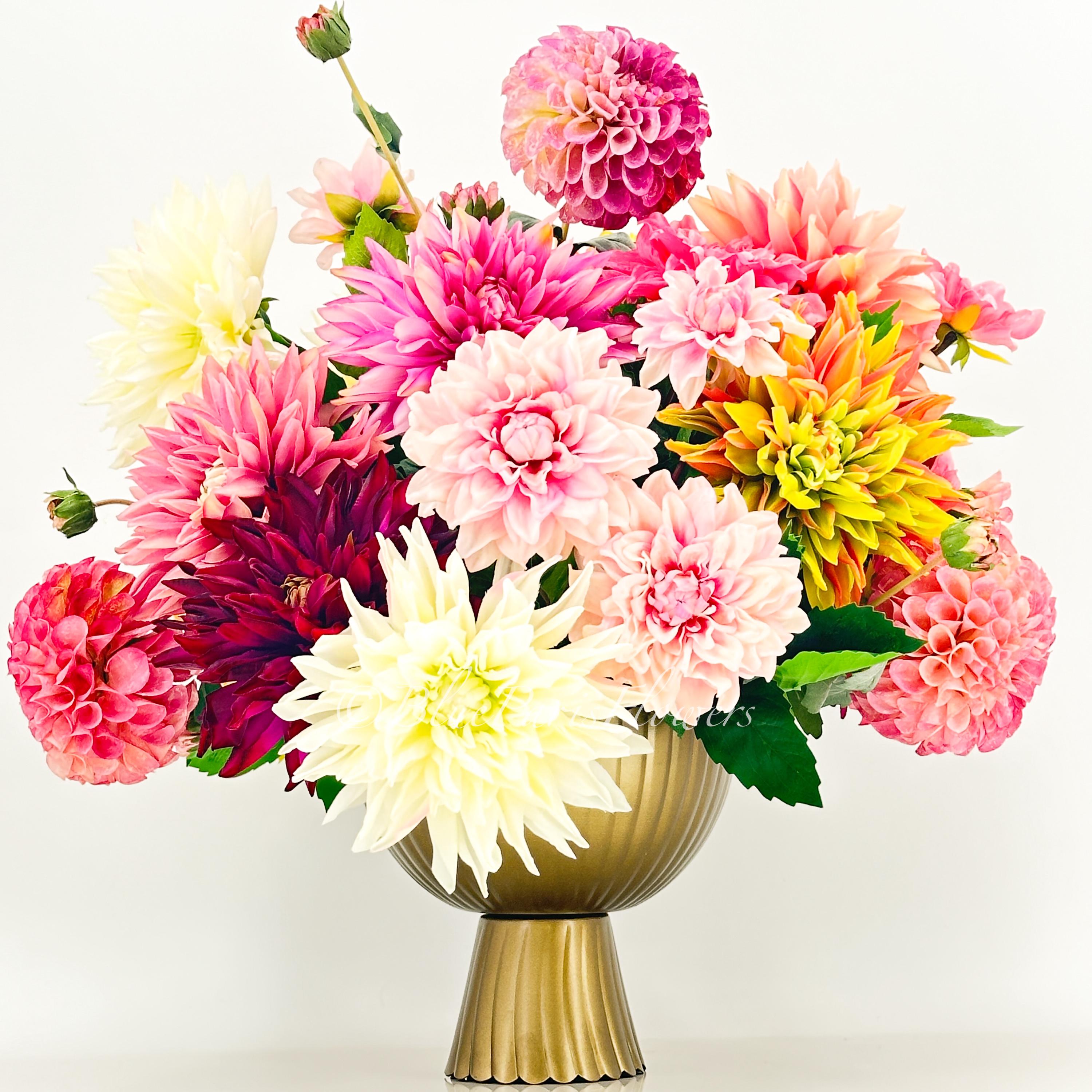 Faux Dahlia Arrangement: Vibrant Real-touch Flowers in Brass Vase - Etsy