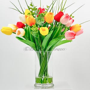 Real Touch Multicolor Tulip Arrangement: French Country Faux Floral Decor