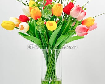 Arreglo de tulipanes multicolores con tacto real: decoración floral artificial de estilo francés