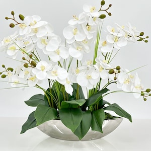 White 8 Stems Phalaenopsis Orchid Arrangement, Real Touch Orchids in Vase, Faux Floral Decor, Table Decor, Unique Handmade Gift, Decoration