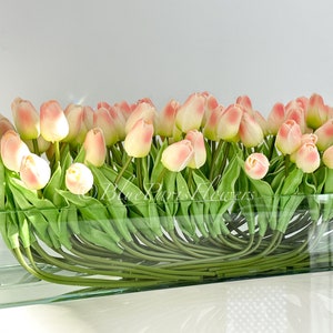 100 Peach Modern Long REAL TOUCH Tulips Arrangement Artificial Faux Table Centerpiece Floral Flower Arrangement Wedding French Style Decor