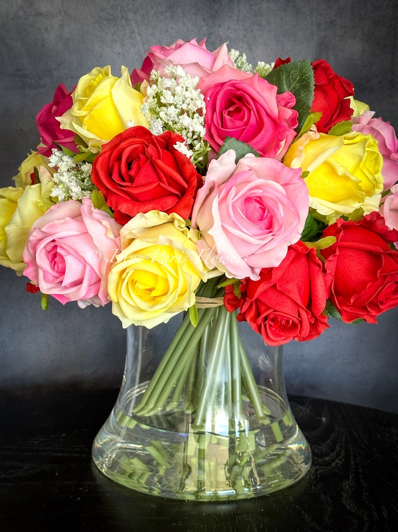 Real Touch Roses Arrangement French Floral Centerpiece Etsy