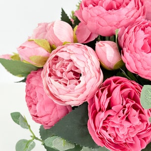 Pink Rose Peony Arrangement, Artificial Faux Table Centerpiece, Faux Florals, Silk Flowers Arrangement in Glass Vase by Blue Paris image 5