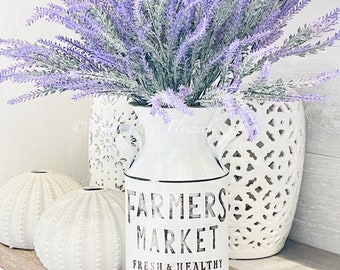 Farmhouse Lavender Arrangement: Faux French Country Floral in White Vase