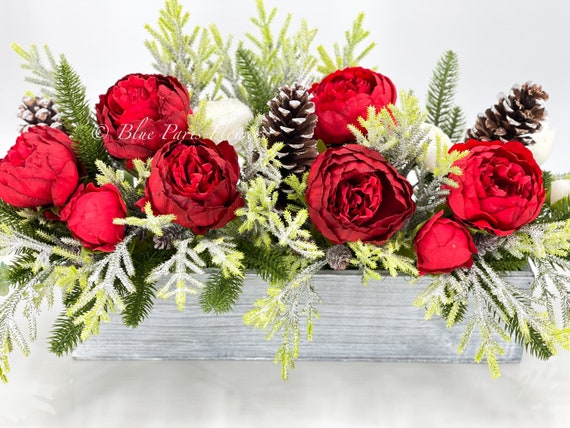 Red artificial flower arrangements discount
