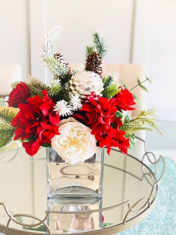 Arreglo floral artificial de Navidad-Centro de mesa falso de - Etsy España