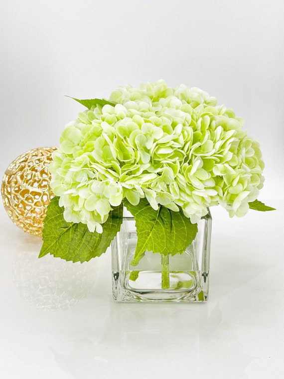 Real Touch Light Green Hydrangea Arrangement: Faux Floral Centerpiece