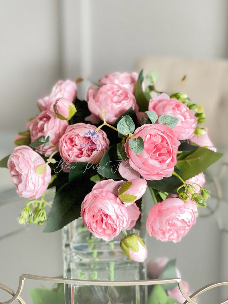 White or Pink Rose Peony Arrangement Artificial Faux - Etsy